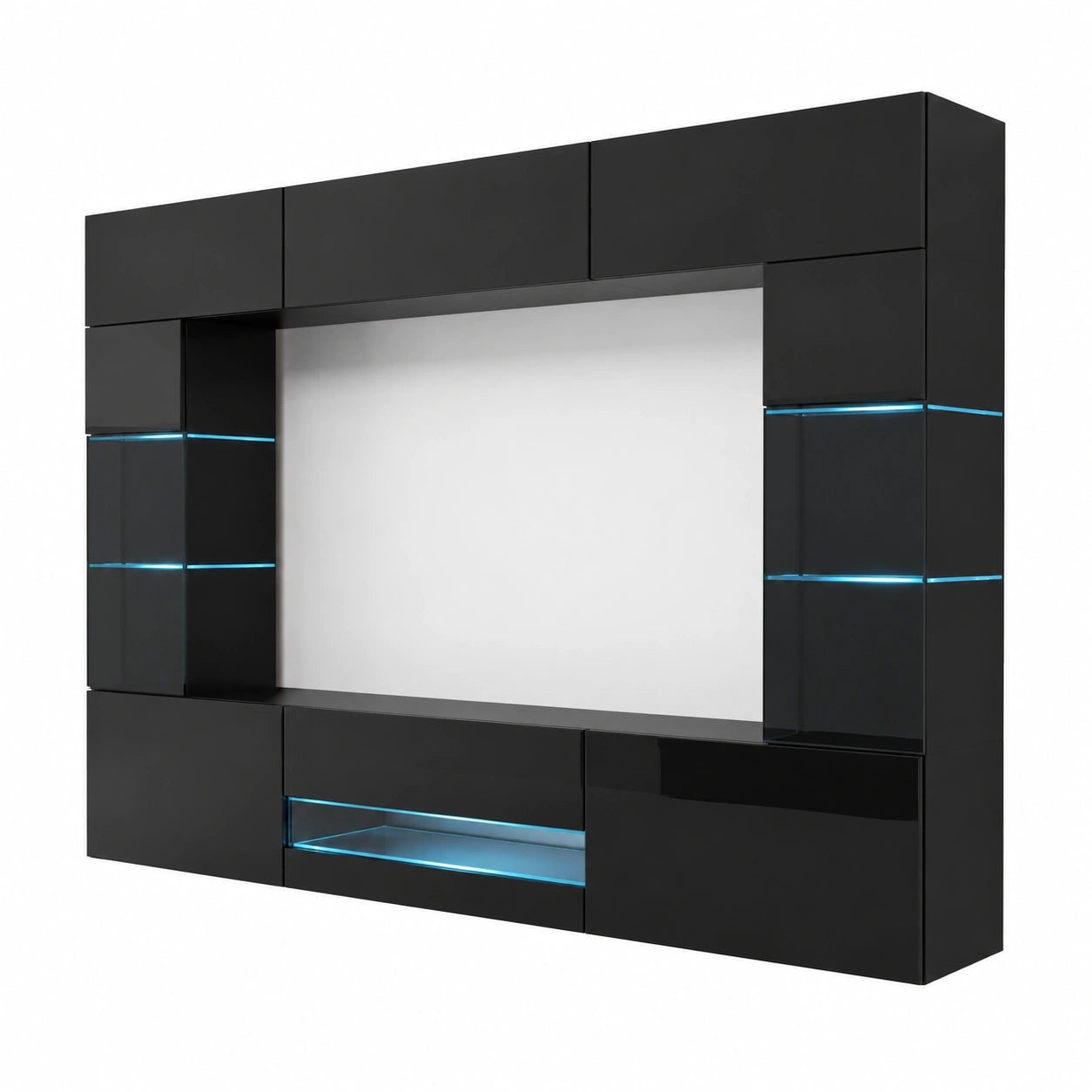 Moderne Wohnwand mit LED-Beleuchtung und Stauraum, Hängendes Design für Wohnzimmer
