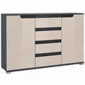 Moderner Sideboard Sylt V1 mit Türen und Schubladen, Anthrazit und Sandgrau Hochglanz