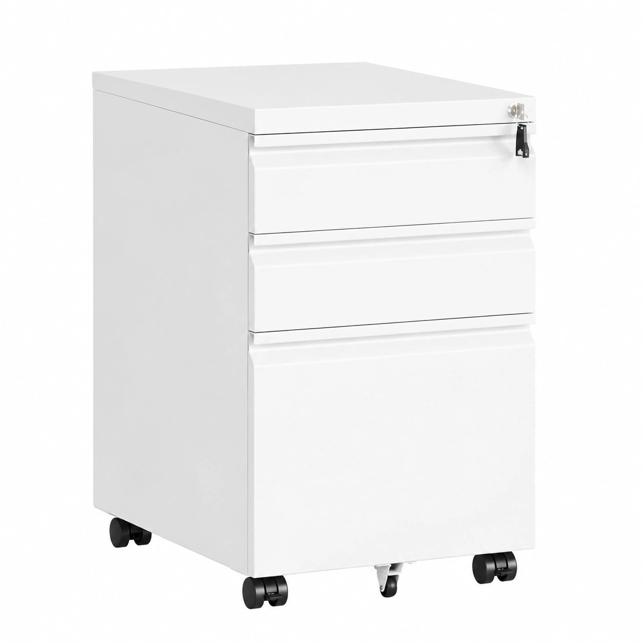 SONGMICS Rollcontainer mit 3 abschließbaren Schubladen, Büroschrank auf Rollen, Stahlgestell, Druckerablage, mattweiß, 40 x 50 x 62 cm