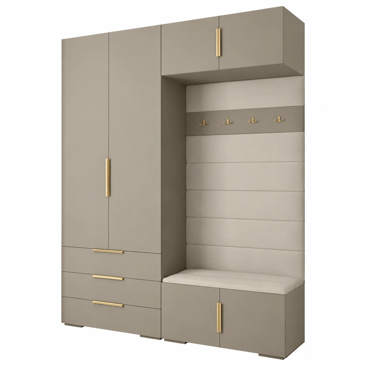 Modernes Garderobenset Inova 1 – Vielseitige Möbel für jeden Raum – 236,7x200x47cm – Kaschmir und Goldakzente