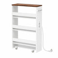 Kompaktes 20 cm Nischenregal mit Ladestation und Rollen, Schmaler Küchenwagen mit 3 Ebenen und Arbeitsplatte