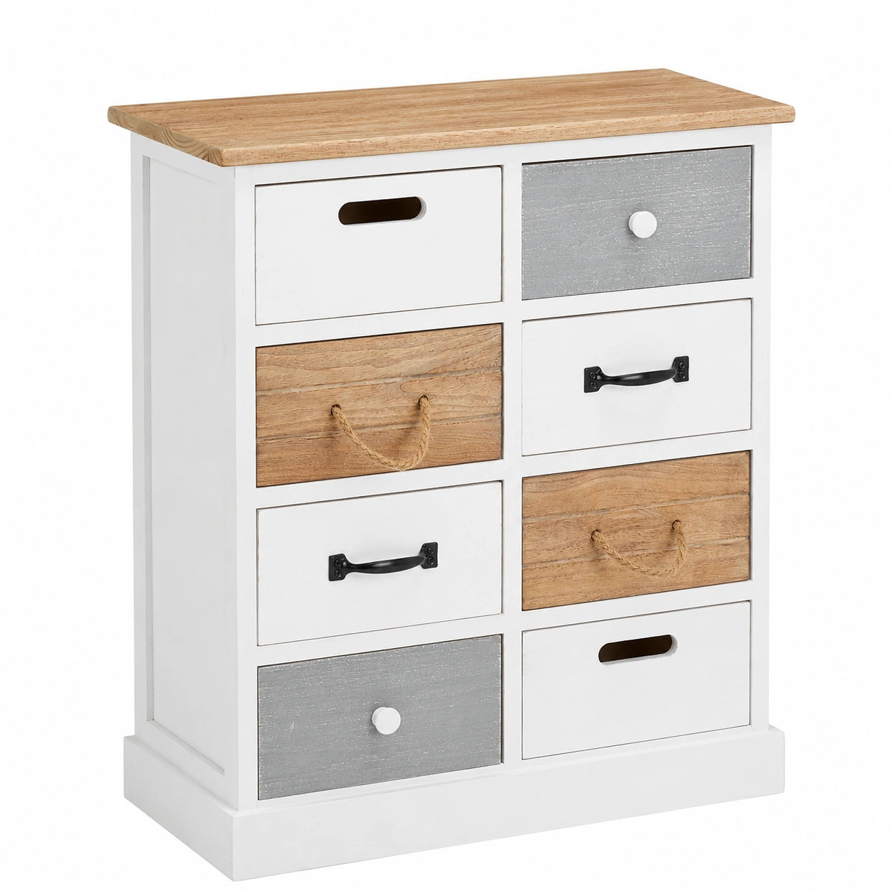 Vintage Kommode Salva mit 8 Schubladen im Shabby Chic, Weißes Standregal von CARO-Möbel