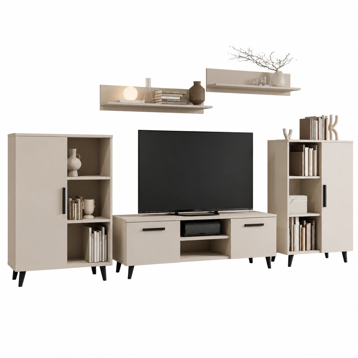 Moderne Wohnwand Oslo II in Kaschmir mit TV-Schrank, Sideboard und Wandregalen