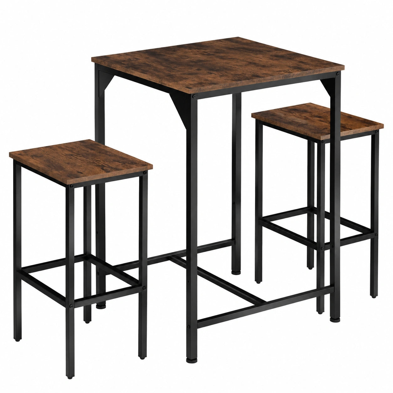 Industrieller Bartisch mit 2 Hockern - 3-teiliges Set für Küche und Wohnzimmer, Dunkelbraun