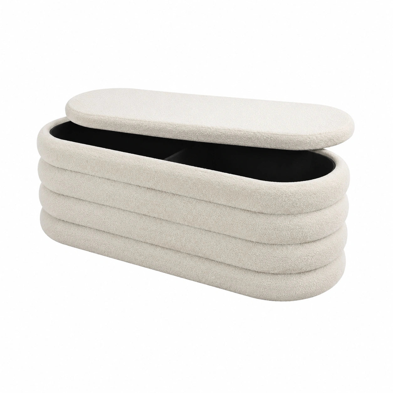 Polsterbank mit Stauraum aus Bouclé Stoff, creme-weiß, 110x45x42 cm, für Wohnzimmer