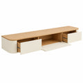 Beiger TV-Schrank 180 cm mit Schubladen und Klappe, Wandmontierbares Lowboard mit Kabelmanagement, Vollständig montiert