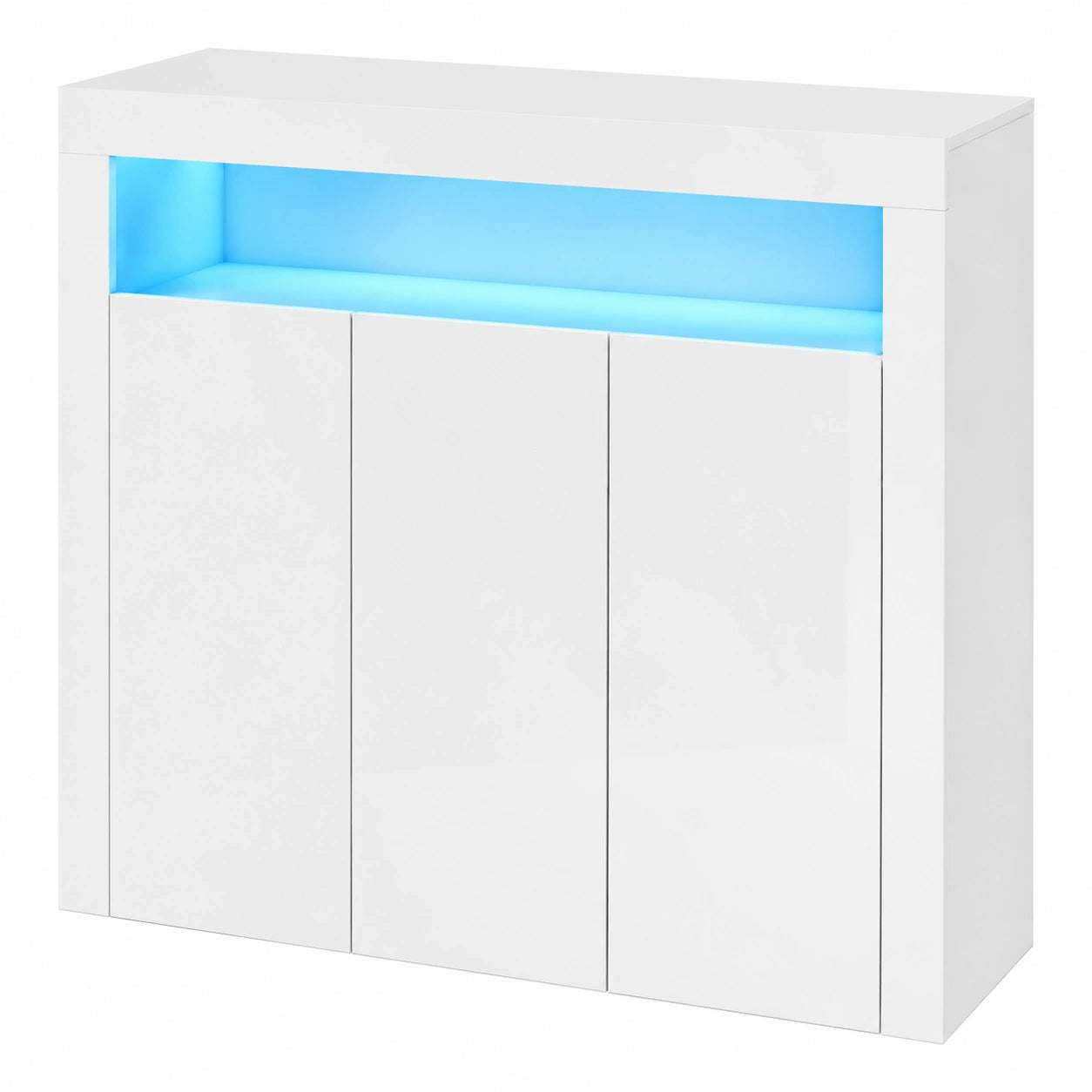 SONNI Hochglanz Kommode mit LED, 12-farbig, 3-türiger Schrank für Küche, Esszimmer und Wohnzimmer, 116x35x93cm, Modell GK002