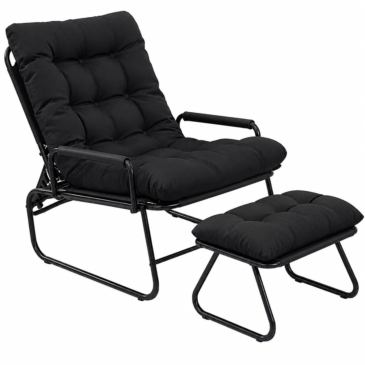 Verstellbarer Relaxsessel mit Hocker für Wohnzimmer, Balkon und Garten, Schwarz
