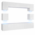 Moderne Wohnzimmer Schrankwand mit LED RGB-Beleuchtung, 16 Farben, hängend, inklusive Regale und TV-Schrank