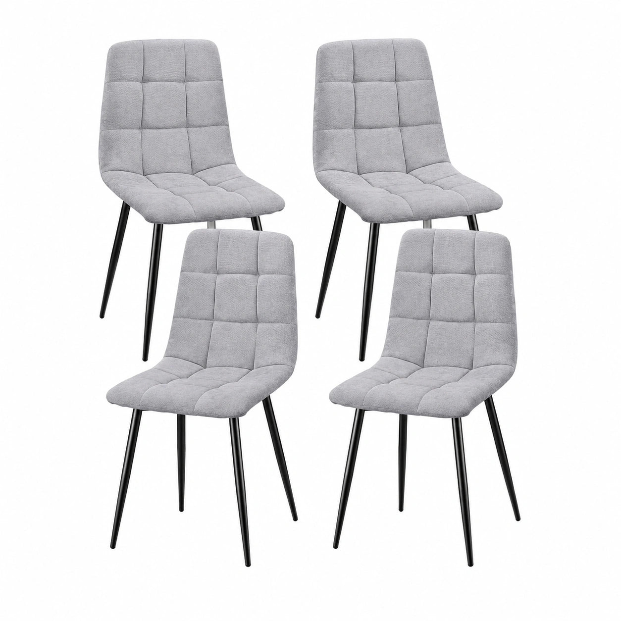 JIJIAN 4er Set Polsterstühle mit Schachbrettdesign und Metallbeinen, für Esszimmer und Küche, Grau