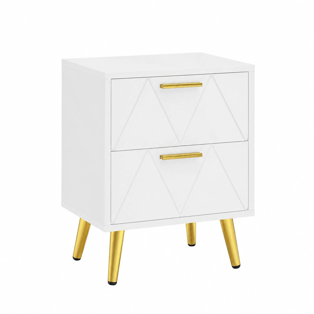 Moderner Nachttisch mit Schubladen, 2er-Set, Goldakzente, 40x30x52 cm, Weiß