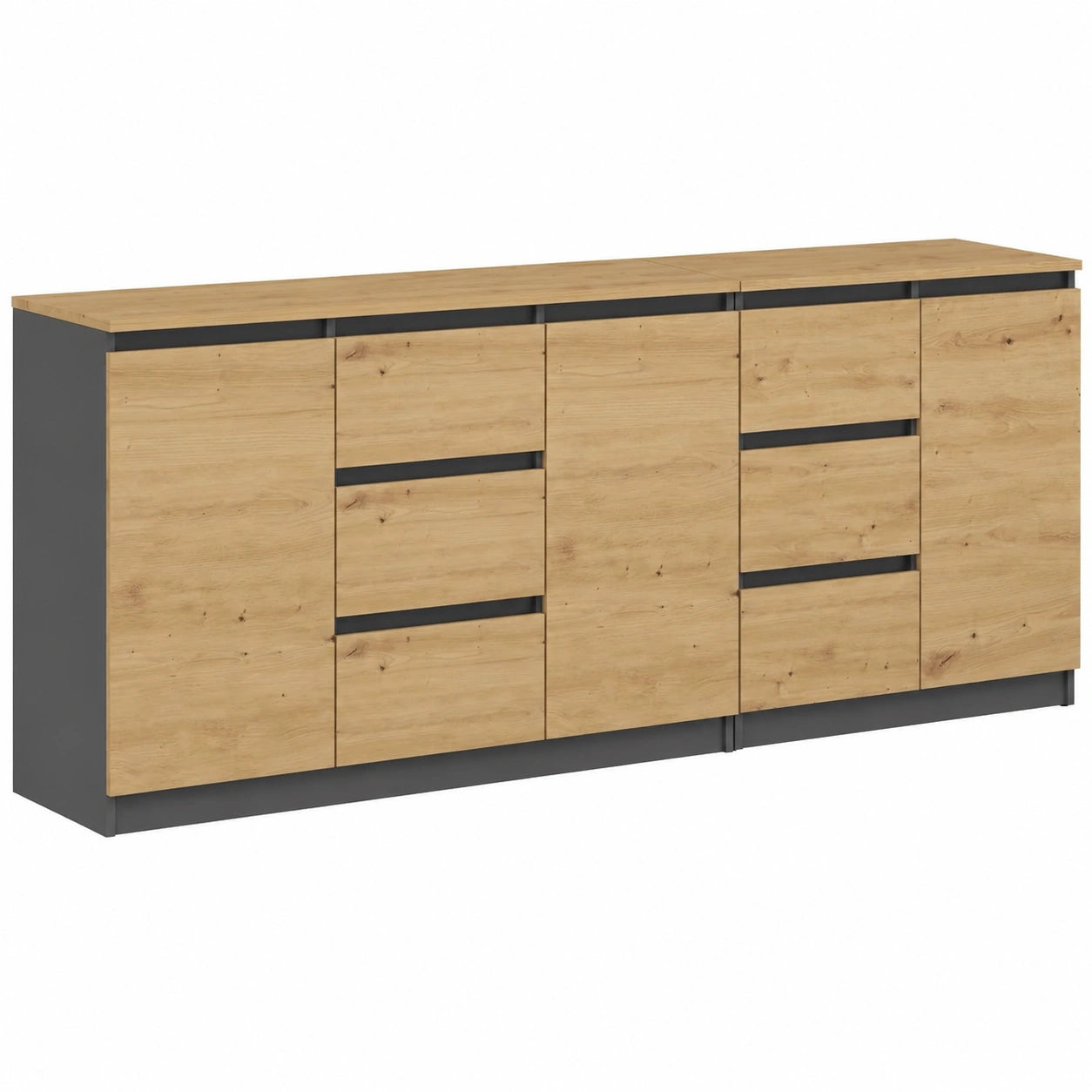 Costa Sideboard 200cm, Grifflos, Eiche Artisan/Anthrazit, Viel Stauraum