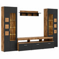 Moderne Wohnwand SONATE in Eiche Altholz mit LED und Schwarz-Elementen, 330 x 208 x 52 cm