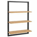 Bambus-Wandregal mit schwarzem Metallrahmen, 75x50x15 cm, modernes Schweberegal für Wohnzimmer, Küche und Bad, Naturbeige