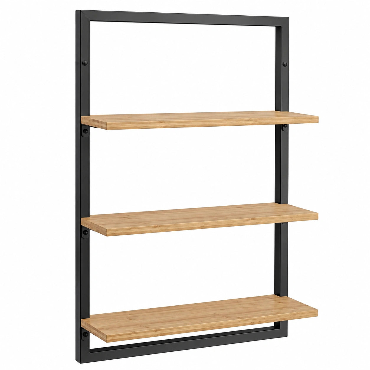 Bambus-Wandregal mit schwarzem Metallrahmen, 75x50x15 cm, modernes Schweberegal für Wohnzimmer, Küche und Bad, Naturbeige