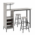 Moderner Bartisch mit Hocker-Set, 2 Personen, inkl. Glashalterungen und Flaschenregal, ideal für Wohnzimmer und Küche, Grau