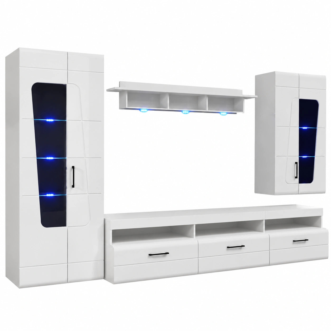 Moderne Wohnwand SPIRIT PLUS in Hochglanz Weiß mit blauer LED-Beleuchtung, Stella Trading