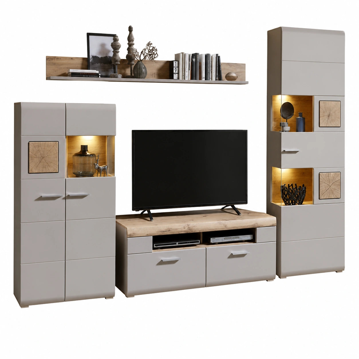 Moderne Stella Trading Wohnwand-Set mit Hirnholz und Basaltoptik, 325 x 205 x 47 cm