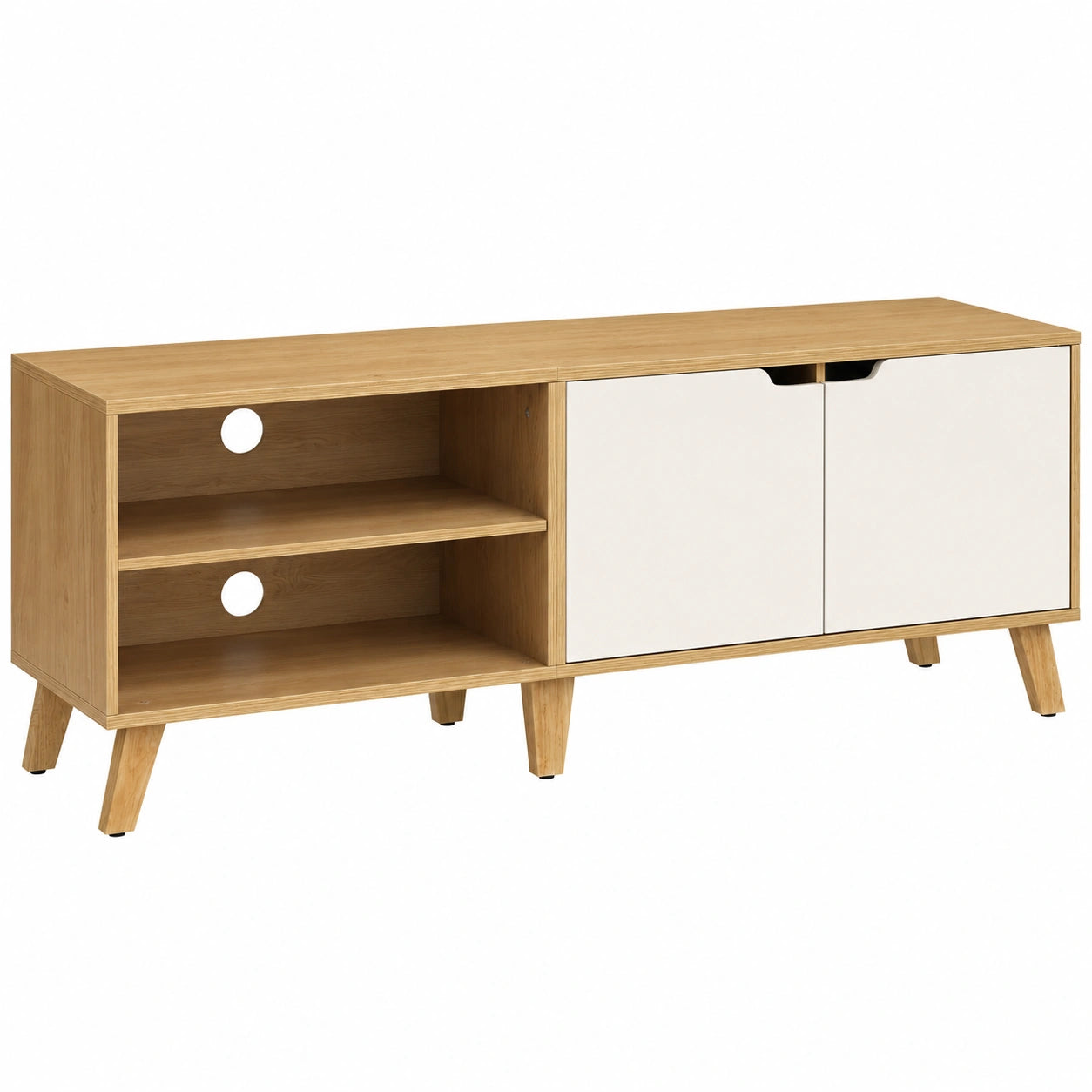 VASAGLE TV-Schrank mit verstellbaren Einlegeböden, 140 cm, für Fernseher bis 60 Zoll, natur- und cremefarben