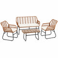 Hochwertige Rattan Sitzgruppe für Garten und Balkon, inkl. Bank, 2 Stühle und Tisch - Natur