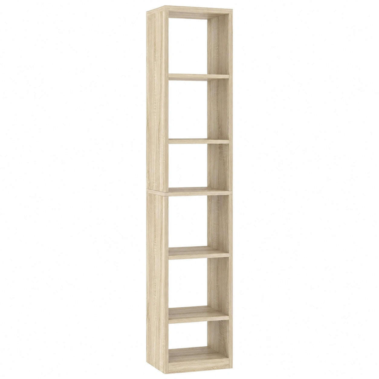 Modulares Hzuaneri Bücherregal, 6 Ebenen, Offenes Holzregal für Wohn- und Arbeitszimmer, Eichenbeige