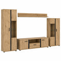 Moderne Wohnwand Set aus Artisan Eiche mit LED Beleuchtung - Schwarz - 340 x 196 x 40 cm