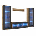Modernes Wohnzimmer-Set Tivoli Grande, Schwarz/Wotan mit LED-Beleuchtung, 250cm x 159cm x 35cm