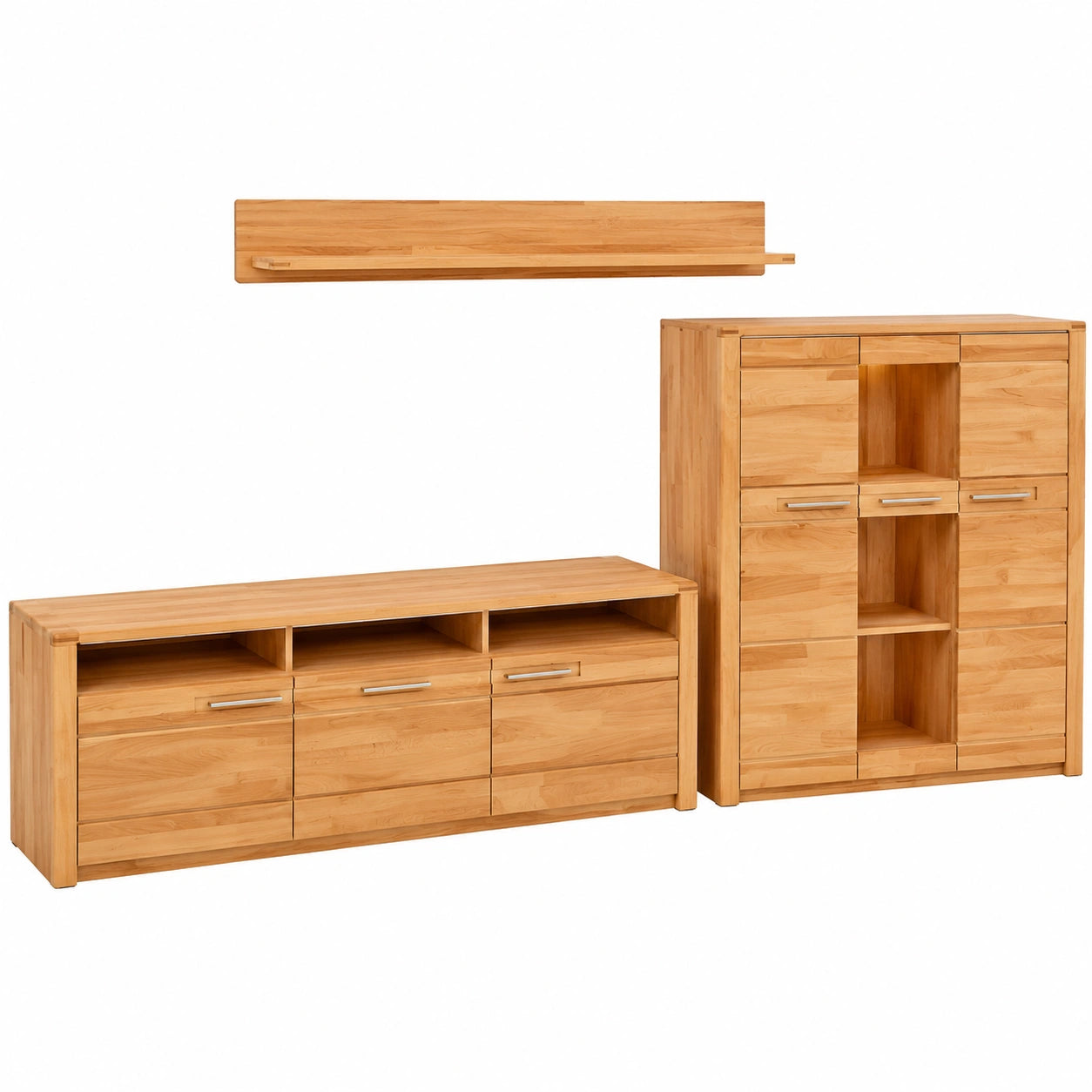 Moderne Wohnwand Nature One mit LED, Kernbuche, 3-teilig, FSC-zertifiziert