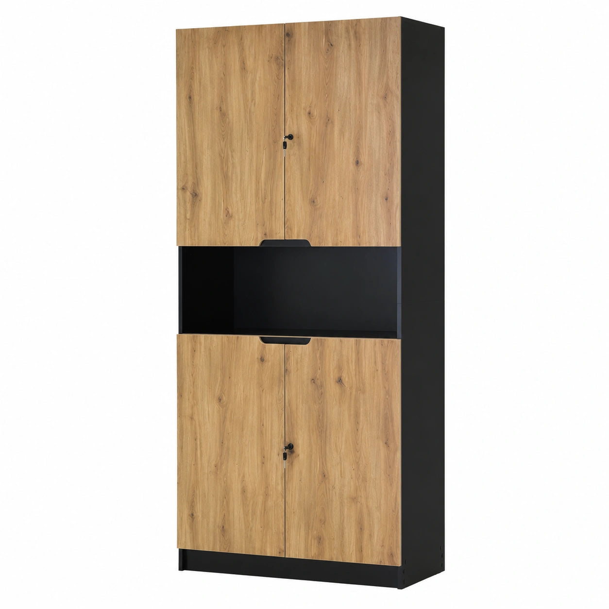 Büroschrank-Set mit Schlössern und verstellbaren Böden, 200 cm, Schwarz-Eiche