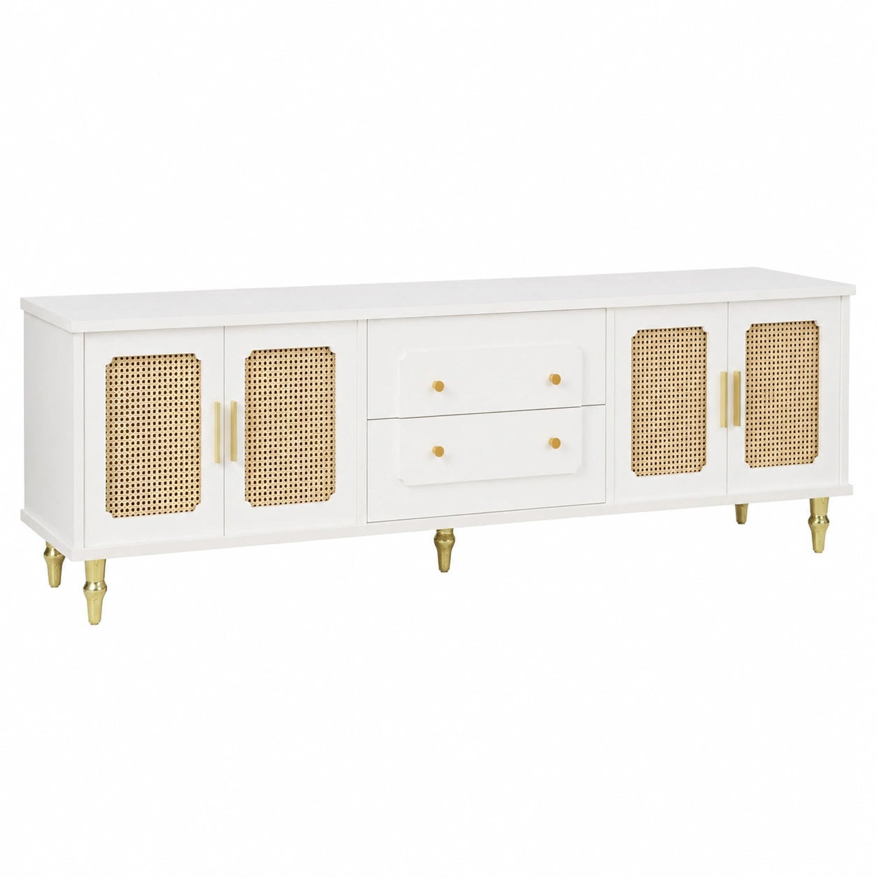 Moderner TV-Schrank mit Schubladen und Türen für Wohnzimmer, Weiß, 175x38x55,5 cm