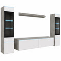 Moderne Wohnwand Set Veve 2, 4-teilig, Weiß Hochglanz & Betonoptik, flexibel montierbar