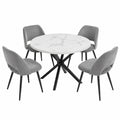 Runder Esstisch-Set mit 4 Cordgepolsterten Stühlen, 100 cm, Marmoroptik, Hohlrückenlehne, Grau