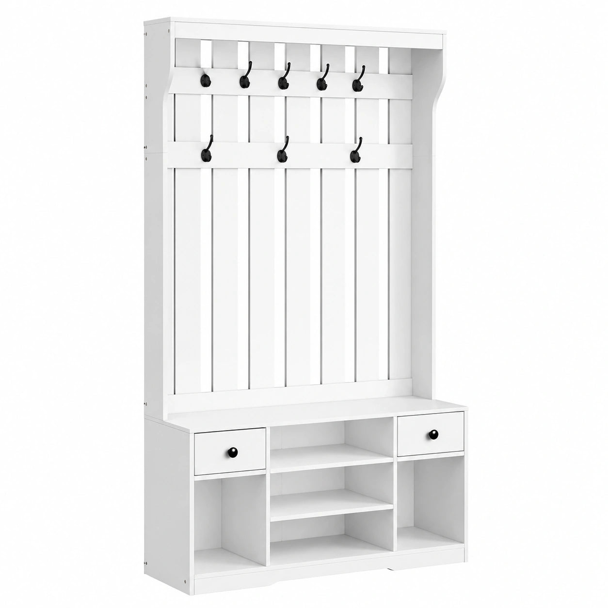 Multifunktionaler YITAHOME Garderobenständer mit Sitzbank und Schubladen, 9 Haken, für Flur und Wohnzimmer, weiß, 100x35x180cm
