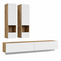 Moderne Wohnwand Rezzo in Eiche und Weiß mit Soft-Close, frei positionierbares TV-Element