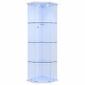 Moderne Eckvitrine mit LED-Beleuchtung, abschließbarer Vitrinenschrank für Sammlerstücke und Bücher, 4 Glasböden, Weiß, 162x60x42,5 cm