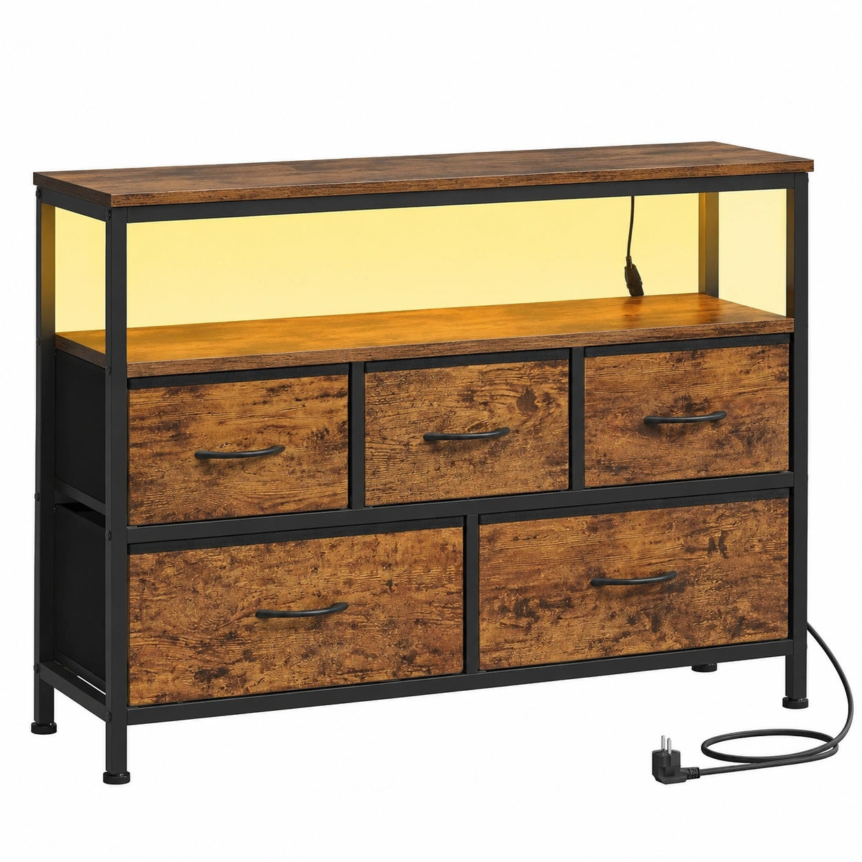 Industrieller Sideboard mit LED-Beleuchtung und Ladestation, SONGMICS BELLAH Kollektion